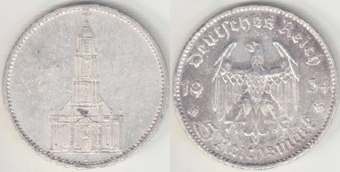 1934 J Germany 5 Mark (gEF) A002693